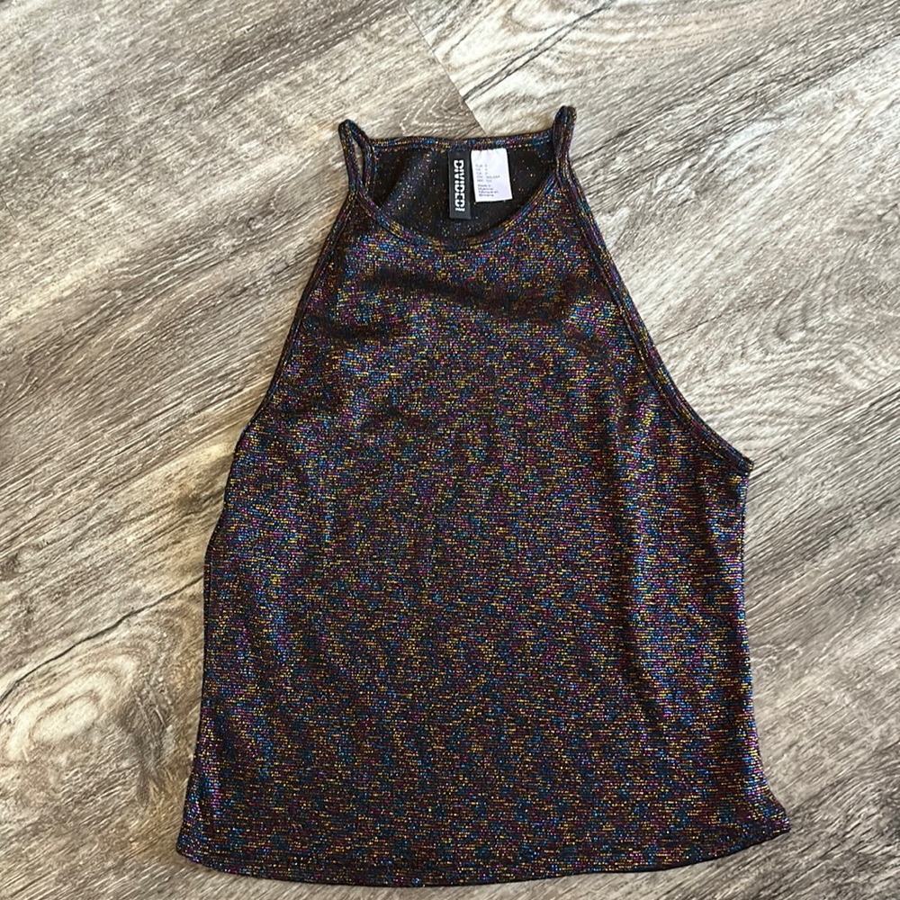 H&M DIVIDED METALLIC Multi color HALTER CROP TANK SIZE S